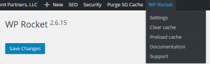 WP Rocket Toolbar Menu